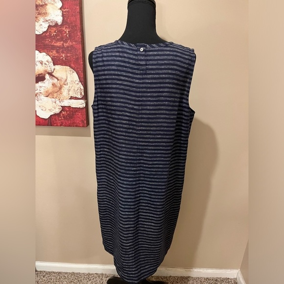 J Jill Love Linen Navy Blue Stripe 100% Linen Midi Dress m, Size Medium - Picture 2 of 7